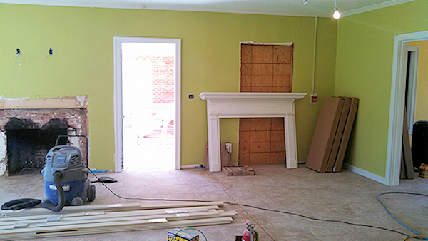 Shelley House waiting room under construction.  We saved the old fire place!